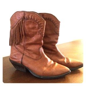 Zodiac Fringe Fringed Brown Leather Cowboy Boots